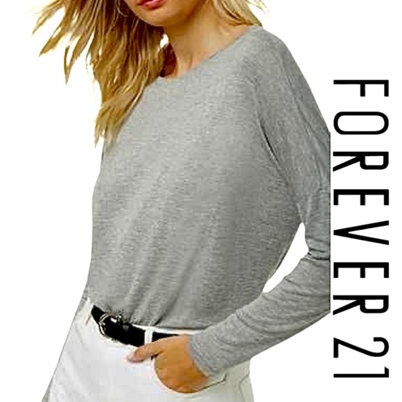 Forever 21 Tops - Forever 21 Gray Heather Dolman Dropped Shoulder Long Sleeve Hi Lo Sweater